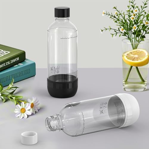 SunnyOcean 2er Set Sodaflaschen 1 Liter BPA Frei PET Schwarz und Weiss Wiederverwendbare Sprudelflaschen Kompatibel mit Sodamaschine und Wassersprudler von SunnyOcean