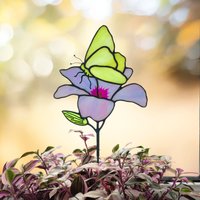 Buntglas Blume Mit Schmetterling Suncatcher. Schöne Yard Art Und Perfektes Geburtstagsgeschenk Für Tante von SunnySandGlass