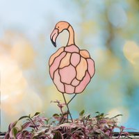 Glasmalerei Vogel Pink Flamingo Pflanzenstecker. Buntglas Gartenstecker. Einzigartiges Geschenk Für Mamas Besonderen Anlass. Pflanzenliebhaber von SunnySandGlass