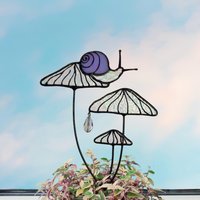 Schillernde Buntglas-Schnecke Auf Pilz-Pflanzeneinsatz. Lebendiges Kunstwerk Für Ihren Garten. Rustikaler Landhaus-stil. Perfektes Geschenk von SunnySandGlass
