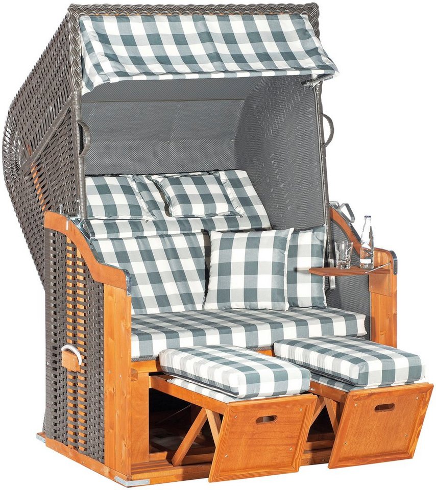 SunnySmart Strandkorb Rustikal 255 Plus, BxTxH: 125x90x160 cm, Halblieger, Ostsee-Modell, 2-Sitzer, komplett montiert, Oberkorb in einem Stück geflochten von SunnySmart