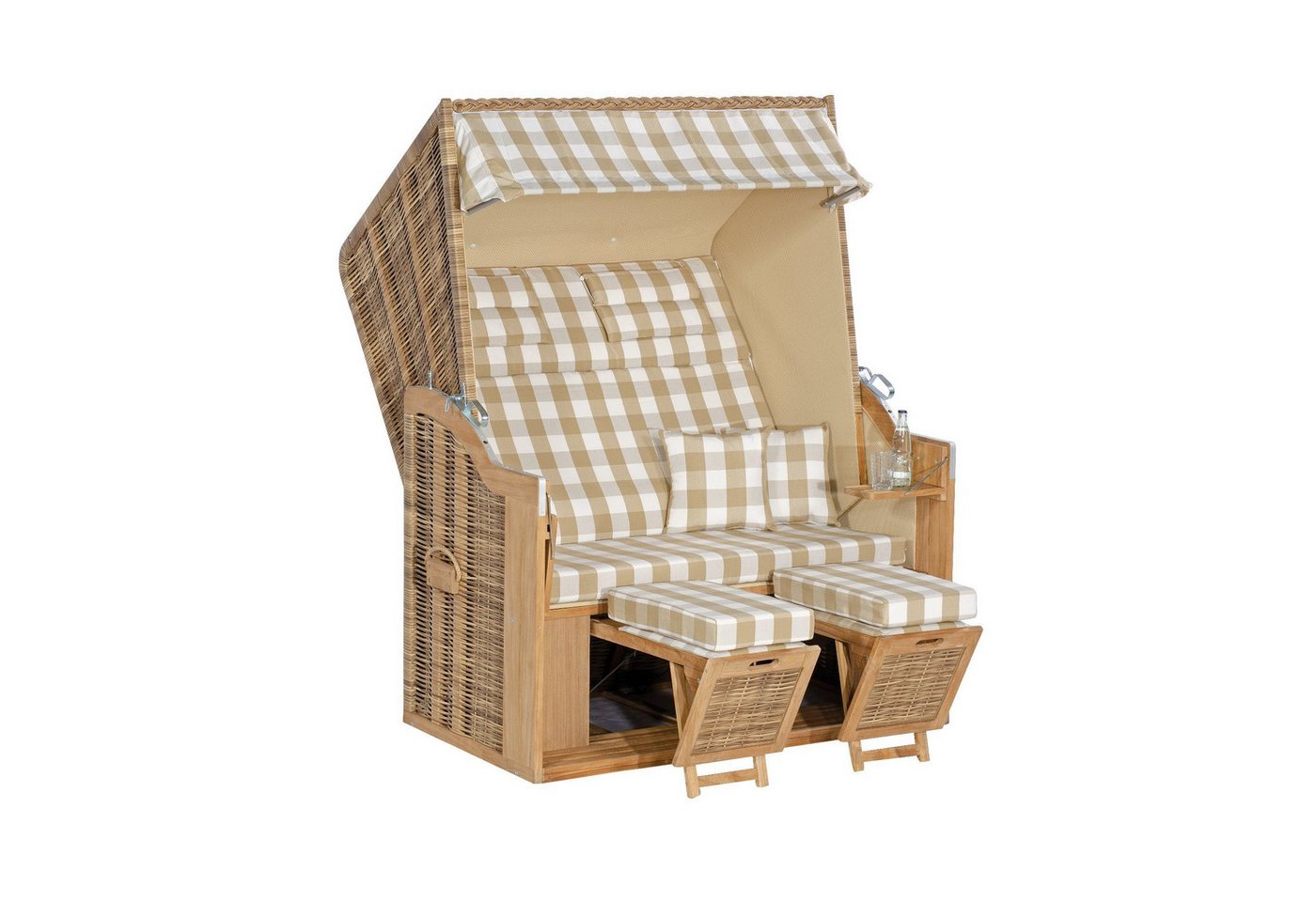 SunnySmart Strandkorb Rustikal 34 Z Teak XL, BxTxH: 140,00x80,00x160,00 cm, Halblieger, Ostsee-Modell, (Geflecht natura-antik, Dessin 1224), XL-2-Sitzer, Teakholz, Komfortausstattung von SunnySmart