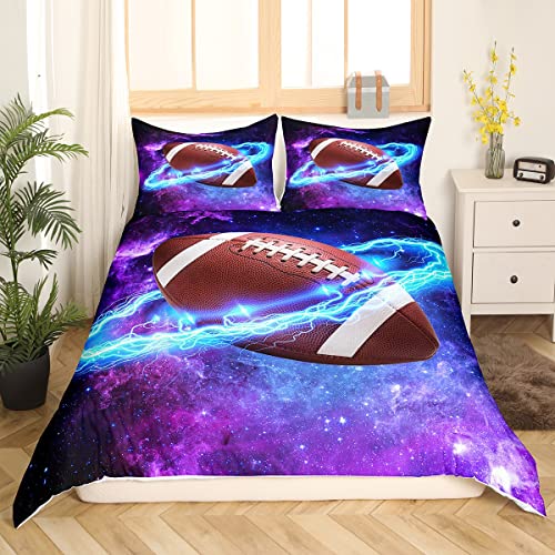 Fußball Bettbezug für Kinder Jungen Mädchen American Football Bettdecke 155x220,Galaxy Sternenhimmel Bettwäsche Set Blitz Sport Ballspiel Tagesdecke Reißverschluss Reißverschluss,Schwarz Lila von Sunnybed