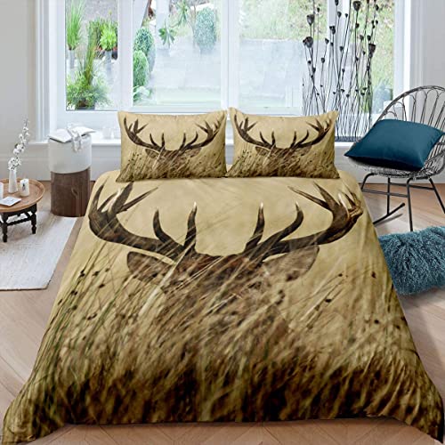 Sunnybed Geweih Bettwäsche Set 155x220 Weißwedelhirsch Bettbezug Hirsch Tröster Bezug Set Landschaft Ländlich Jagd Thema Bettwäsche Set für Wohnzimmer Schlafzimmer Dekorativ mit 1 Kissenbezugn von Sunnybed