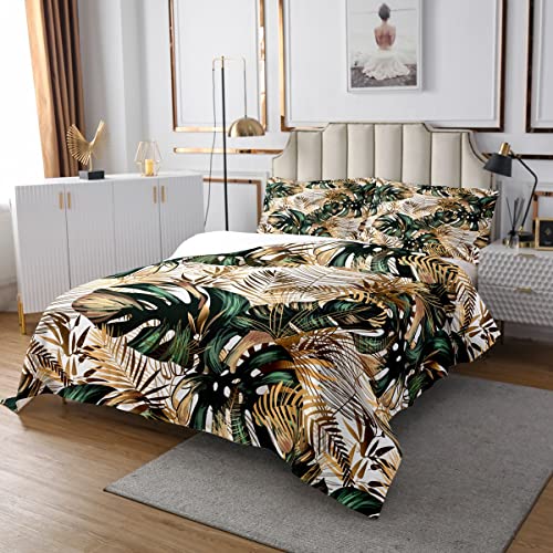 Sunnybed Gold Palmenblatt Tagesdecke Tropical Botanical Aquarell Retro Pflanzen Set 220x240 Für Kinder Teens Männer Frauen Dschungel Natur Thema Dunkelgrün Mit 2 Kissenbezüge, Multi 20 von Sunnybed