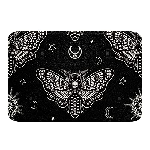 Sunnybed Gothic Badematte,Totenkopf Motte Badeteppiche Teen Skelett Knochen Boho Fußmatte Bohemian Mandala Schmetterling Bodenmatte Badezimmer Dekor Matte mit Rutschfester Rückseite,Schwarz,20''X32'' von Sunnybed