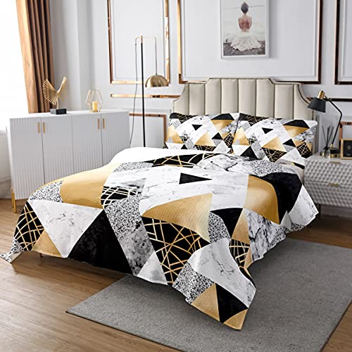 Sunnybed Marmorkorn Tagesdecke Geometrische Dreiecks Tagesdecke für Kinder Teenager Patchwork Stil Marmor Bettdecke Set Schwarz Weiß Tinte Flüssigkunst Tagesdecke Marmor Wohnkultur 170x210 Golden von Sunnybed