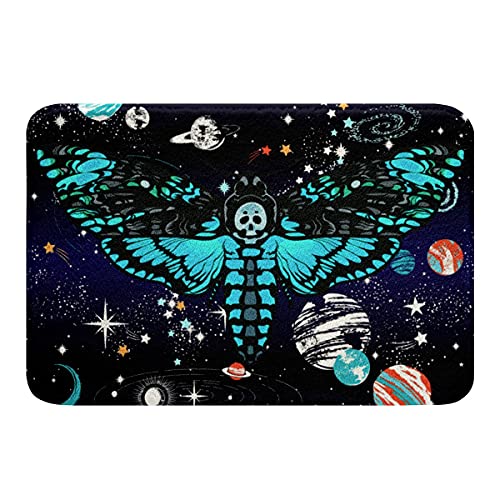 Skull Moth Badematte,Universe Planet Area Rug 20"X32",Bohemian Tribe Schlafzimmer Teppich Exotischer Sternenhimmel Fußmatte Teppich,Star Galaxie Teal Küchenmatte Indoor Outdoor Teppich Fußmatten von Sunnybed