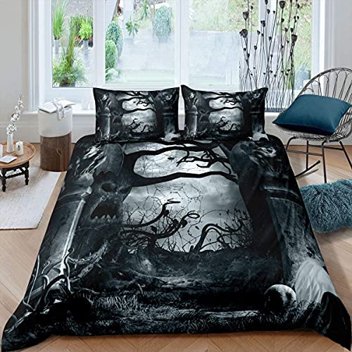 Sunnybed Baum Bettwäsche Set 155x220 Halloween Horror Thema Trösterbezug Gothic Spooky Bettbezug für Jugendliche Erwachsene Männer Zweige Grauer Baum Terror Bettbezug Home Dekoration von Sunnybed