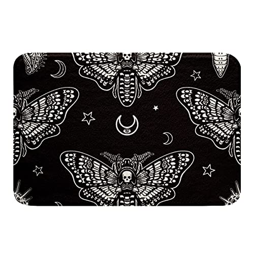 Sunnybed Halloween Dekor Badeteppiche Boho Motte Kinder Jungen Teens Männer Gothic Totenkopf Skelett Knochen Boden rutschfeste Teppich Mond Galaxis Sternenhimmel Fußmatte,SchwarzWeiß 16''X24'' von Sunnybed