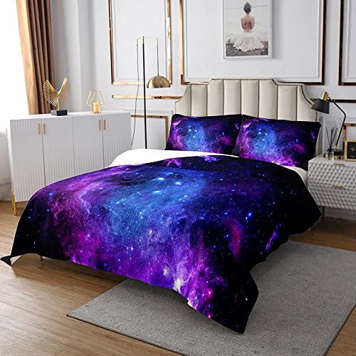 Sunnybed Lila Galaxy Bettdecke 220x240, Mädchen Sternenhimmel Bettwäsche Set,Space Universum Stern Bettdecke Set für Kinder Teen Schlafzimmer Dekor, Constellation Planet Komfortabel gesteppt von Sunnybed