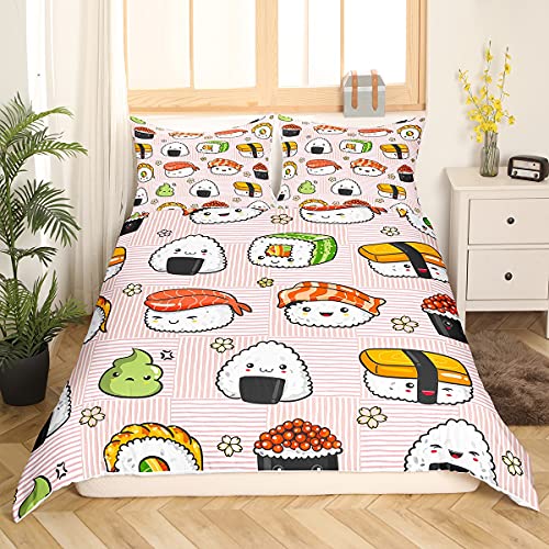 Sunnybed Mädchen Cartoon Sushi Trösterbezug 135x200 Kawaii Sushi Bettwäsche Set Für Kinder Niedliche Zimmerdekoration Japanischer Stil Essen Bettbezug Ultra Weiche Leichte Tagesdecke Rosa 2 Stücke von Sunnybed