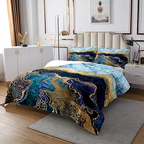 Sunnybed Marmor Tagesdecke 220x240 Trippy Marmor Textur Design Tagesdecke für Kinder Teens,Batik Bettdecke Set Goldene Marmorierung Tagesdecke Dunkelblaue Tinte Flüssige Kunst Marmor Wohnkultur von Sunnybed