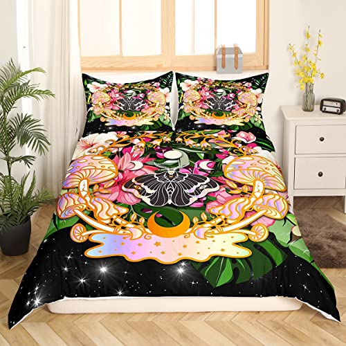 Sunnybed Motte Bettbezug 135X200 böhmische botanische Bettwäsche Set für Kinder Teenager Jungen Mädchen Pilz Tröster Bezug Sternenhimmel Bettbezug Boho ländlich pastoralen Stil Schlafzimmer Dekor von Sunnybed