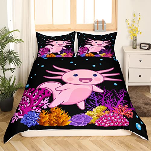 Sunnybed Niedlicher Axolotl Bettbezug 135x200 Korallenriff Unterwasserwelt Bettwäsche Set Kawaii Axolotl Bettbezug für Kinder Jungen Mädchen Bett,Ozean Tier Fisch Tagesdecke mit 1 Kissenbezug von Sunnybed