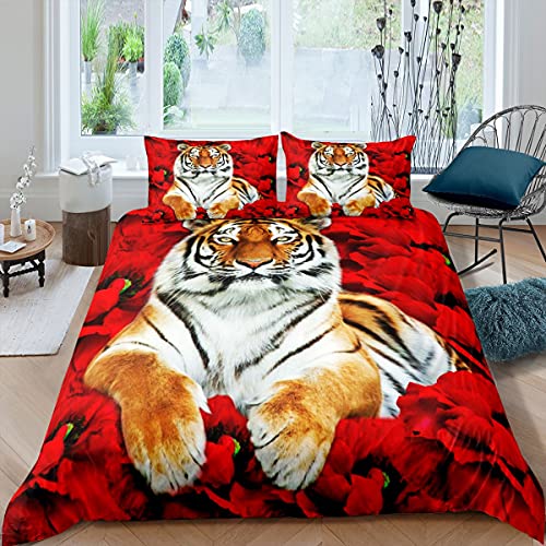 Sunnybed Tiger Bettbezug 200x200,Wildtier Trösterbezug Afrikanische Safaritiere Bettwäsche Set für Kinder Jugend Erwachsene,Poppy Tiger Bettbezug von Sunnybed