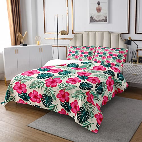 Sunnybed Tropische Palmenblatt Tagesdecke 220x240 Grüne Botanische Blume Tagesdecke Set Pflanze Rosa Blumen Tagesdecke Für Mädchen Teens Frauen Garten Thema Tagesdecke Set Mit 2 Kissenbezüge von Sunnybed