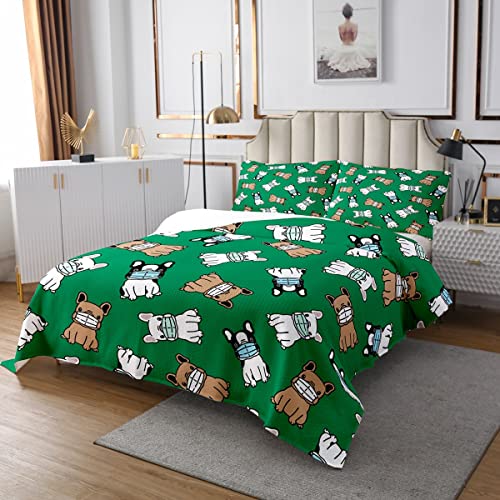 Welpen Hund Tagesdecke Set 240x260 Schwarz Weiß Braun Mops Tagesdecke Schöne Haustier Tierdruck Tagesdecke Für Kinder Jungen Mädchen Schlafzimmer Dekor,Grün Hundeliebhaber Tagesdecke 2 Kissenbezüge von Sunnybed