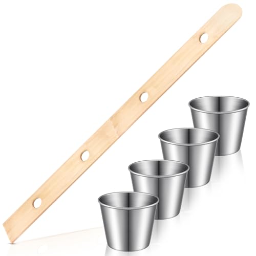 Sunnychicc 1 Set Schnapsbrett Edelstahl Schnapsglas Set Person Trinken Ski Retro Vintage Rustikales Holz Trinkbrett für Party Barware Gefäß für Hochzeit Feier Bar (Beige) von Sunnychicc