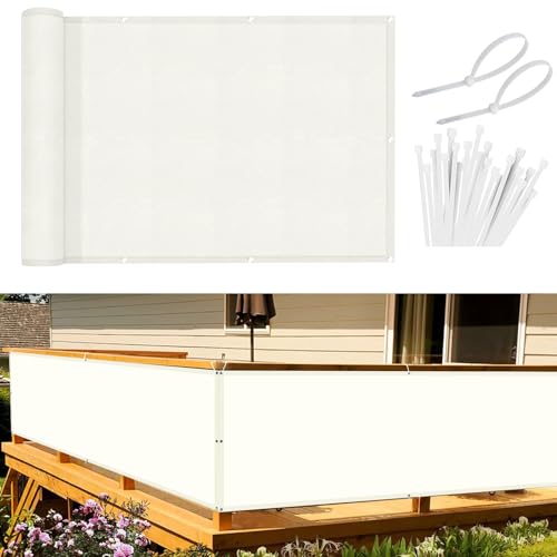 Sunnylaxx Balkon Sichtschutz 50x200 cm Balkonumspannung,Balkonabdeckung PES, Wind- und UV-Schutz,Benutzerdefinierte Creme weiß von Sunnylaxx
