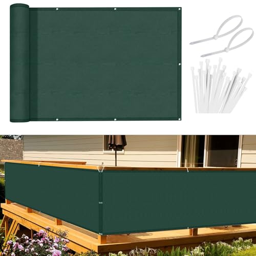 Sunnylaxx Balkon Sichtschutz 80x300cm, Grün Balkonverkleidung Balkonabdeckung Balkonbespannung Blickdichte Windschutz und UV-Schutz mit Kabelbinder von Sunnylaxx
