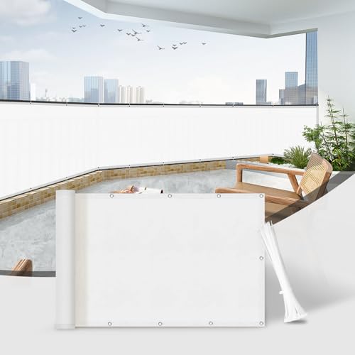 Sunnylaxx Balkon Sichtschutz 85x800cm Balkonumspannung,Balkonabdeckung,Balkonverkleidung 100% wasserdichtes,Wind-und UV-Schutz Weiße von Sunnylaxx