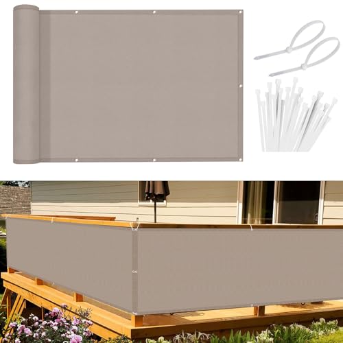 Sunnylaxx Balkon Sichtschutz 90x1000cm, Taupe Balkonverkleidung Balkonabdeckung Balkonbespannung Blickdichte Windschutz und UV-Schutz mit Kabelbinder von Sunnylaxx