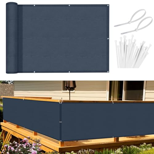 Sunnylaxx Balkon Sichtschutz 90x300cm, Graublau Balkonverkleidung Balkonabdeckung Balkonbespannung Blickdichte Windschutz und UV-Schutz mit Kabelbinder von Sunnylaxx