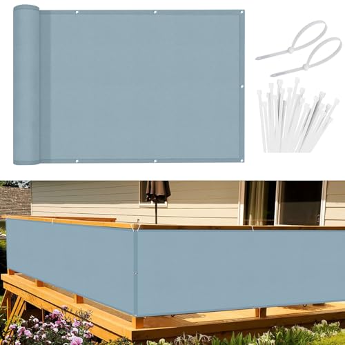 Sunnylaxx Balkon Sichtschutz 90x500cm, Lichtblau Balkonverkleidung Balkonabdeckung Balkonbespannung Blickdichte Windschutz und UV-Schutz mit Kabelbinder von Sunnylaxx