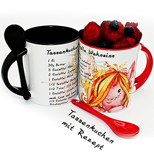 Sunnywall 2er-Set | Tassenkuchen mit Rezept in 5 Minuten, Löffeltasse, Kaffee- oder Tee-Tasse | Mug Cake | Mikrowellenkuchen - Geschenk zum Valentinstag - Geburtstag - perfekte Geschenkidee von Sunnywall