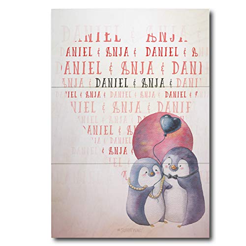 Sunnywall Auswahl Pinguin Holzbild Name & Name personalisiert Geschenk Namen Holzschild, 28,5 x 20 cm aufhängen o. hinstellen Valentinstag Liebe Hochzeit Dankeschön Wandbild von Sunnywall