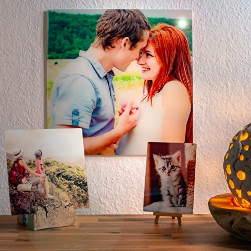 Sunnywall Echtglasbild personalisieren – Foto + Text selbst gestalten | bruchsicheres Glas in brillanter Fotoqualität | Fotogeschenk Gratis Geschenkkarte 40 cm x 40 cm von Sunnywall