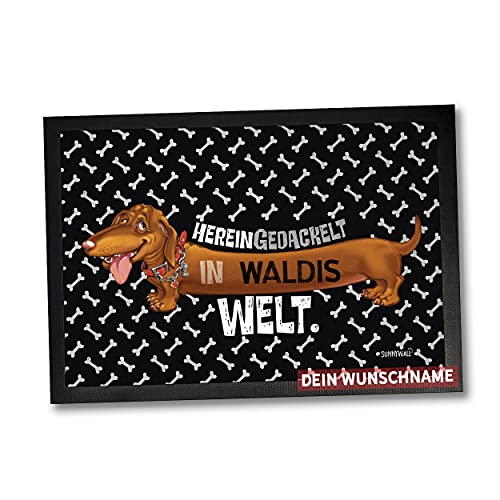 Sunnywall Fußmatte Dackel Dachshund hereingedackelt Hund Dog - Personalisiert mit Wunschnamen (90 x 60 cm Gr4) von Sunnywall