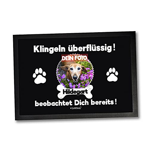 Sunnywall Fußmatte mit Hunden & Katzen - Klingeln überflüssig - Personalisiert mit Foto und Wunschnamen (EIN Tier, 60 x 40 cm) von Sunnywall