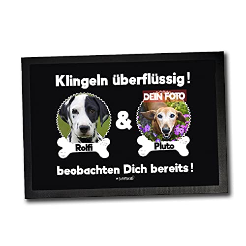 Sunnywall Fußmatte mit Hunden & Katzen - Klingeln überflüssig - Personalisiert mit Foto und Wunschnamen (Zwei Tiere, 60 x 40 cm) von Sunnywall