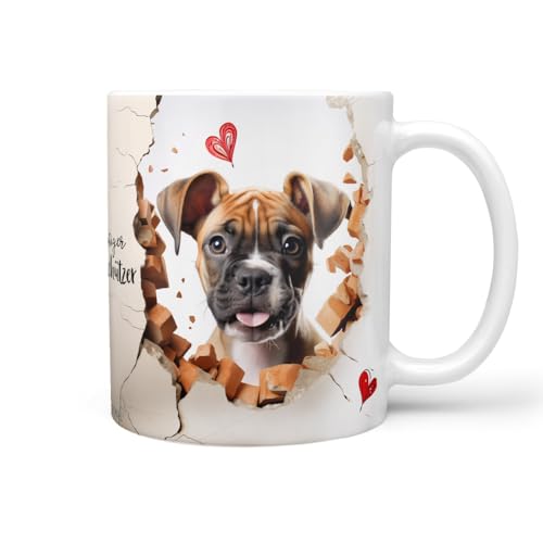 Hunde-Tasse: Liebe zum Haustier | Kaffee-Tasse | Geschenk für Hundeliebhaber Hundebesitzer | Haustierliebe | Geschenkidee | Keramik 330ml (Deutscher Boxer) von Sunnywall