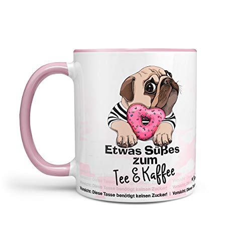 Kaffeetasse Tasse Teetasse Mops Hund Etwas süßes zum Tee & Kaffee ist nicht nötig rosa von Sunnywall