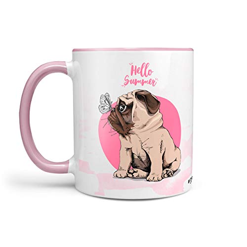 Kaffeetasse Tasse Teetasse Mops Hund Hello Summer Schmetterling rosa Kaffeetasse Tasse Teetasse Mops Hund Hello Summer Schmetterling rosa von Sunnywall