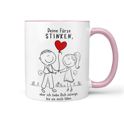 Kaffeetasse Tasse mit Spruch Statement Deine Fürze stinken, aber ich liebe Dich solange, bis sie mich töten - lustig Keramik 330ml (Rosa Keramiktasse) von Sunnywall