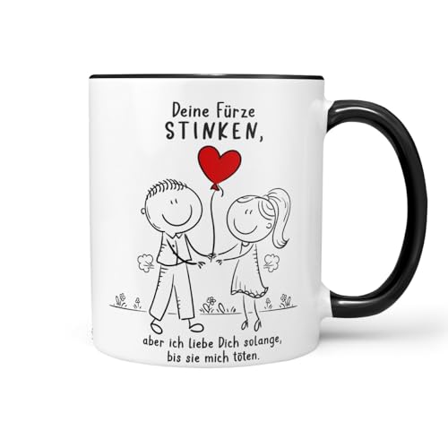 Kaffeetasse Tasse mit Spruch Statement Deine Fürze stinken, aber ich liebe Dich solange, bis sie mich töten - lustig Keramik 330ml (Schwarz Keramiktasse) von Sunnywall