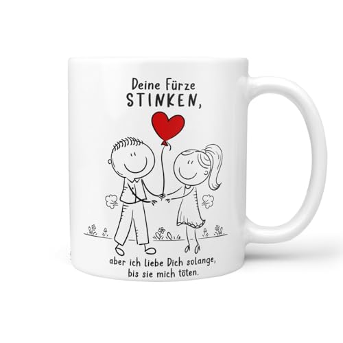 Kaffeetasse Tasse mit Spruch Statement Deine Fürze stinken, aber ich liebe Dich solange, bis sie mich töten - lustig Keramik 330ml (Weiss Keramiktasse) von Sunnywall