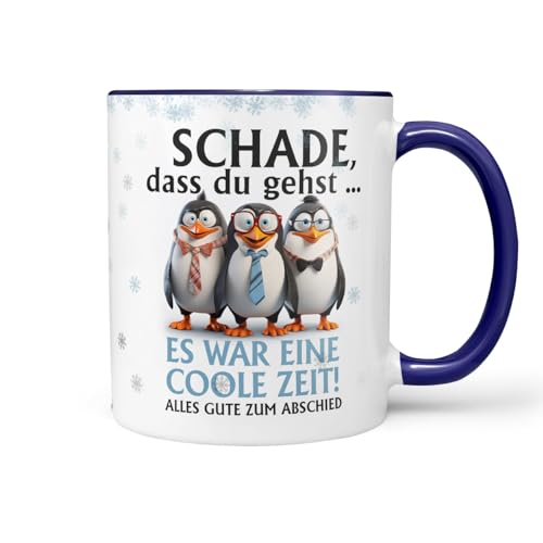 Keramiktasse Kaffeetasse | Pinguin | Schade dass du gehst coole Zeit | Tasse mit Spruch | Geschenk zum Abschiedsgeschenk | Kollege | Keramik 330ml blau von Sunnywall
