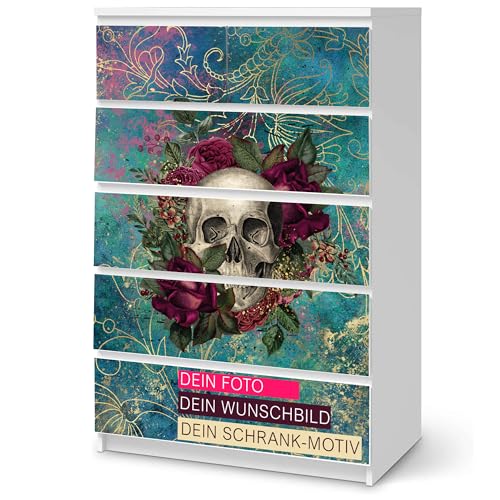 Möbelaufkleber mit eigenem Foto Grafik passend für IKEA Malm Kommode Möbeltattoo Klebefolie Möbel Möbelfolie (Malm 6 Schubladen (hoch)) von Sunnywall