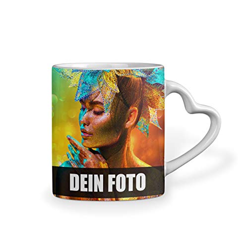 Sunnywall Keramik-Tasse selbst Gestalten/Personalisierbar mit eigenem Foto oder Text Bedrucken | Fototasse | Motivtasse | Geschenkidee Herzhenkel von Sunnywall