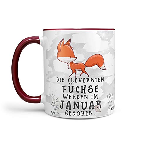 Sunnywall® Kaffeebecher Monats-Tasse Geburtstags-Tasse Geschenk-Tasse schwarz inkl. gratis Geschenkkarte Die cleversten Füchse Werden im (Januar geboren) von Sunnywall