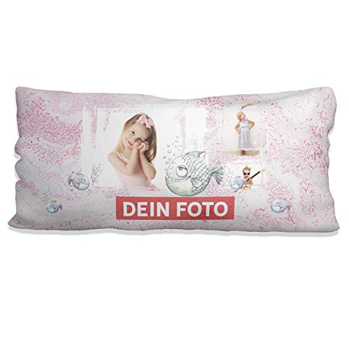 Sunnywall® Kissen selbst gestalten mit eigenem Foto – Fotokissen individuell personalisiert Foto Layout (80 x 40 XXL Fische rosa, weiß flauschig samtweich) von Sunnywall