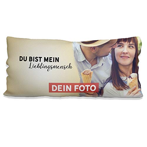 Sunnywall® Kissen selbst gestalten mit eigenem Foto – Fotokissen individuell personalisiert Foto Layout (80 x 40 XXL Lieblingsmensch Creme, weiß flauschig samtweich) von Sunnywall