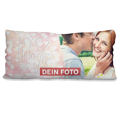 Sunnywall® Kissen selbst gestalten mit eigenem Foto – Fotokissen individuell personalisiert Foto Layout (80 x 40 XXL My Heart Belongs to You Herz, weiß glatt) von Sunnywall