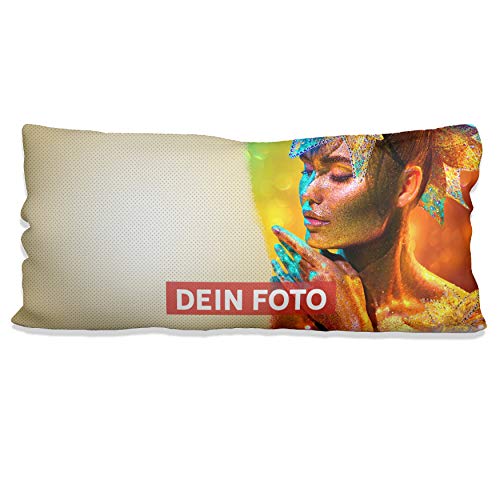 Sunnywall® Kissen selbst gestalten mit eigenem Foto – Fotokissen individuell personalisiert Foto Layout (80 x 40 XXL Wunschtext + Wunschfoto Creme, weiß flauschig samtweich) von Sunnywall