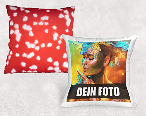 Sunnywall® Kissen selbst gestalten mit eigenem Foto und Text Fotokissen individuell personalisiert 40 x 40 Rückseite Herzhintergrund von Sunnywall